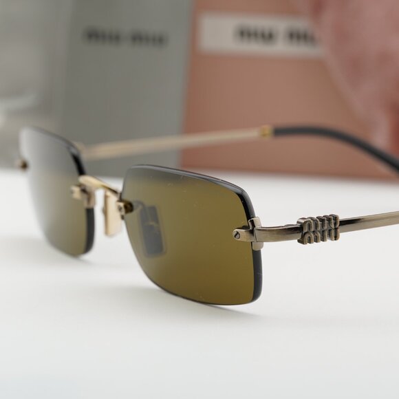 Miu Miu MUB50S 26C09Z Rectangle Sunglasses – Gold/Dark Brown main image 8